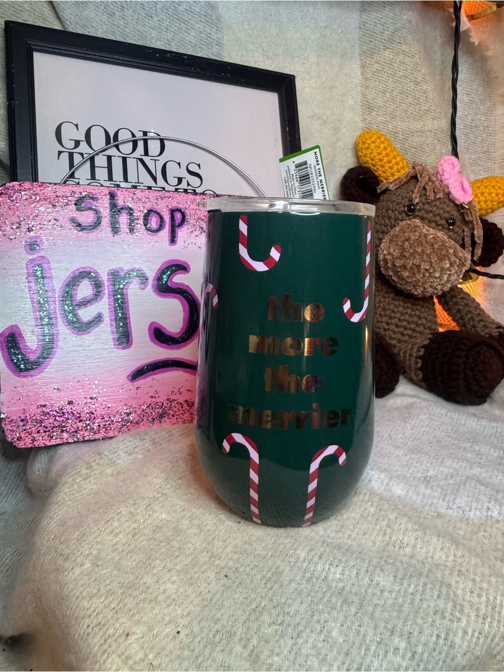 kate spade Green Holiday Tumbler with Candy Cane Motif